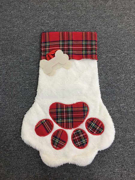 

large fluffy santa socks pet dog plaid paw stocking hanging fireplace xmas tree christmas decoration 08