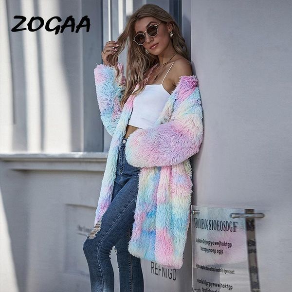 

zogaa coat women winter new long overcoat thick warm plus size casual personality female plush slim turn-down collar fashion, Black