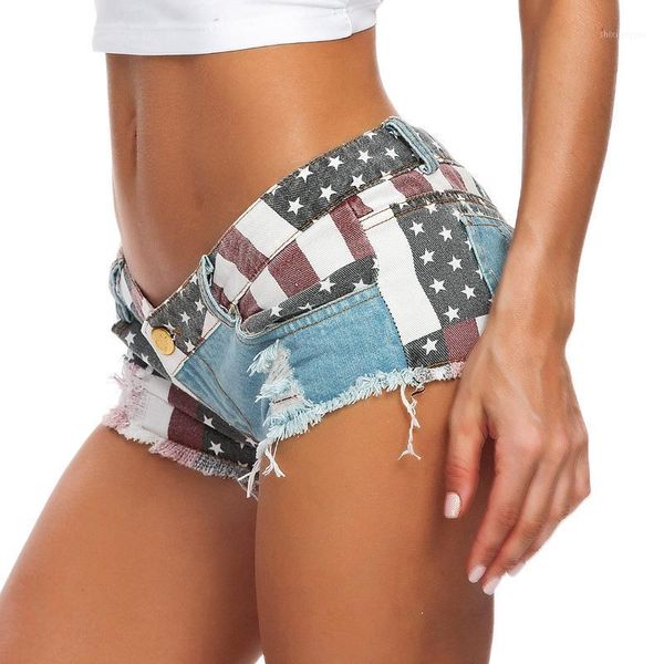 

street wear pants low rise jeans shorts women usa flag printed denim shorts skinny hole beach mini tassels party1, White;black