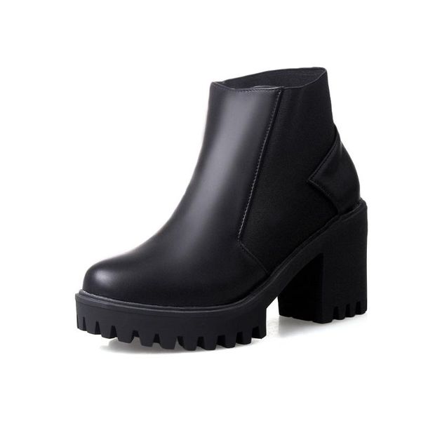 

women's rubber boots platform winter footwear boots-women autumn shoes round toe luxury designer rain mid calf, Black