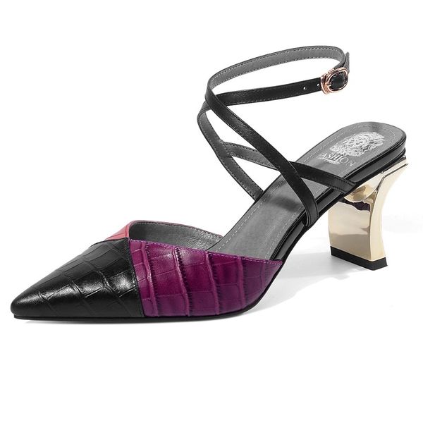 

2021 new genuine leather high heels to women party shoes sandals t6d3, Black