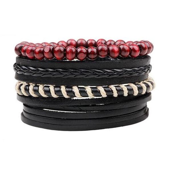 

vintage handmade multilayer leather bracelet sets men fashion braiding black rope wrap charm bracelets & bangles m sqczhj, Golden;silver