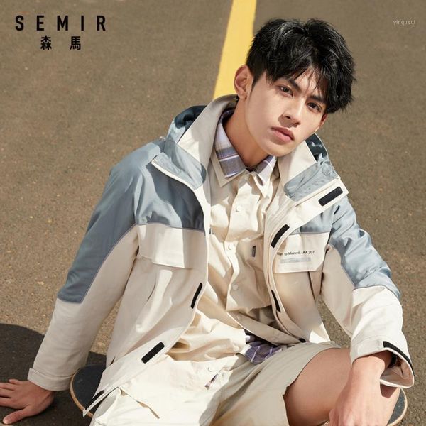 

semir jacket men 2020 autumn new trendy printed contrast color stitching hooded jacket man loose1, Black;brown