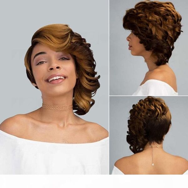 

full lace wigs bangs black wavy long curly wig headgear natural looking hair glueless lace front wi& wig for european and american wig woman, Black;brown