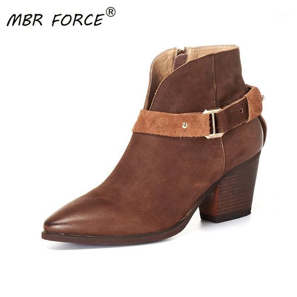 

mbr force new cowhide british style short ankle boots women ladies fashion pointed toe high heels shoes woman ladies black brown1