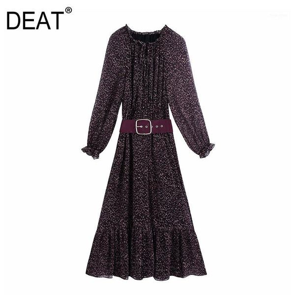 

[deat] women dress new high waist knee-length printing round neck long sleeve loose fit fashion tide spring summer 2021 13w0481, Black;gray