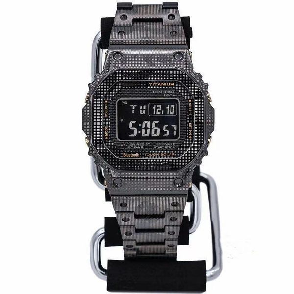 

casual sports belt watch iced digital folding watch out display electronic led steel men's buckle camouflage rqmgt, Slivery;brown
