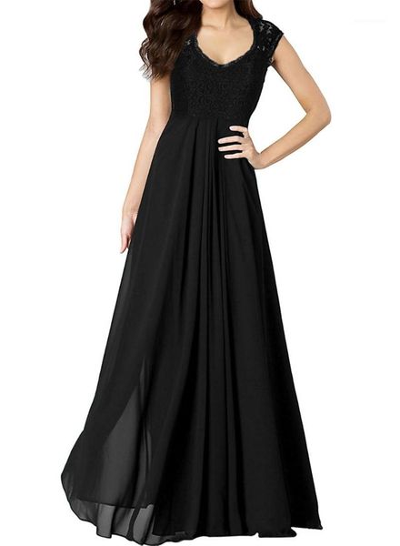 

wholesale- women dress casual a-line sleeveless fashion vestidos lace floor-length o-neck summer evening party dress 4401, White;black