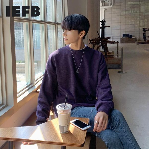 

iefb winter men's sweater thickened korean fashion round collar basic kintwear warm bottoming for male vintage cloth 9y4562, White;black