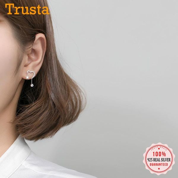 

trustdavis 100% 925 solid real sterling silver heart star with cz stud earrings gift for women girls teen lady jewelry da279, Golden;silver