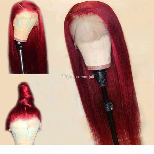 

#99j wine red full lace human hair wigs straight peruvian burgundy hair glueless lace front wigs part 130% density, Black;brown