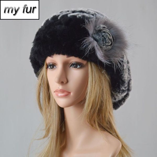 

beanie/skull caps women fashion knit real rex fur hat 100% natural lady winter warm genuine hats, Blue;gray