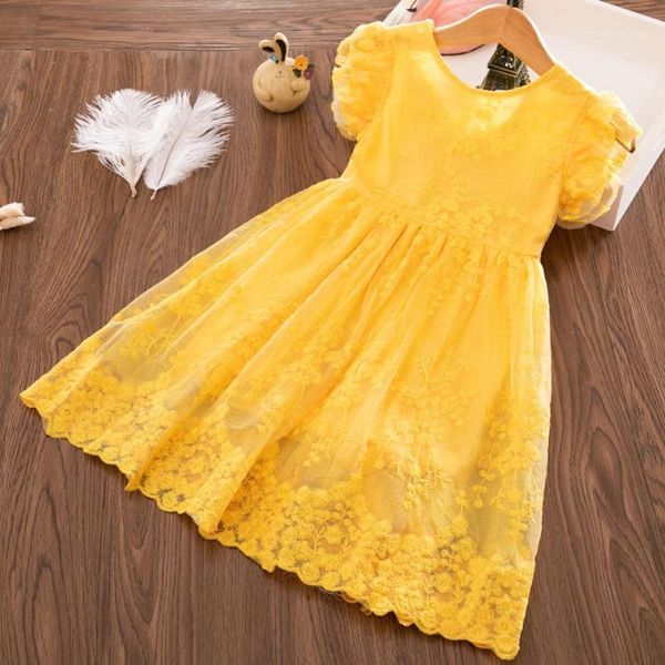 

summer lace children clothing flower princess kids dresses for girls bow embroidered wedding dress 2 7 years girls dress1, Red;yellow