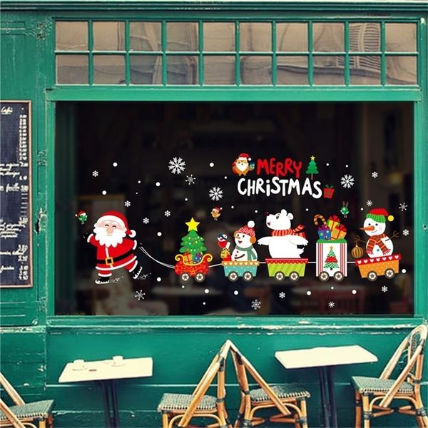 Счастливого Рождества бытовой комнаты на стене стикер росписи декор наклейки съемный съемный Santa Claus Snowflake Print Window наклейка Y201020