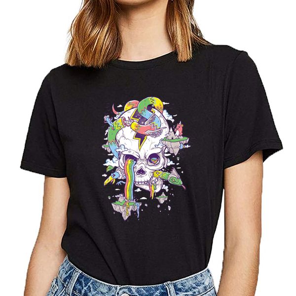 

t shirt women flying rainbow skull island casual black cotton female tshirt sport hooded sweatshirt hoodie