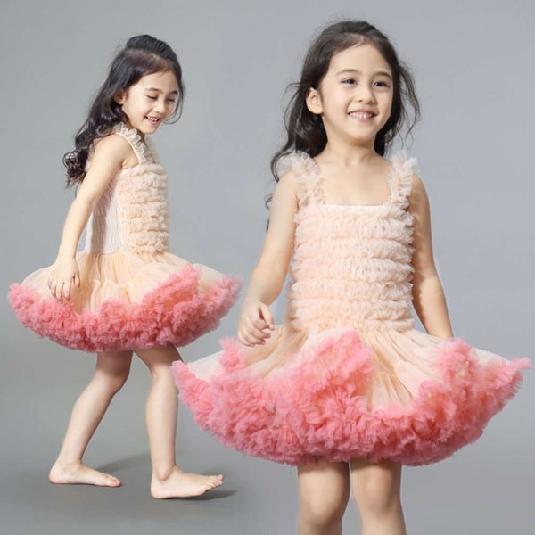 

summer suspender pompous performance spring and autumn tutu children's drs princs skirt girl, Red;yellow