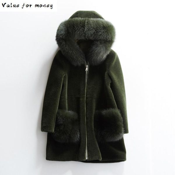 

fur real coat fur collar wool jacket autumn winter coat women clothes 2020 korean vintage sheep shearling women zt3770, Black