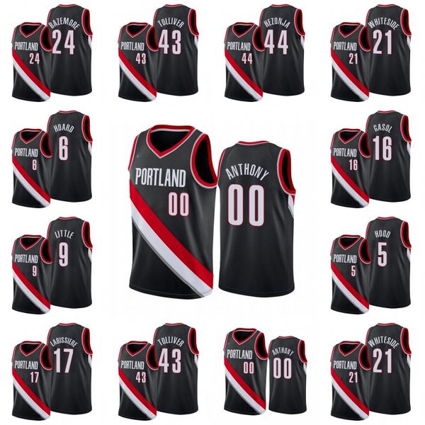 

portland trail blazers men kent bazemore anthony tolliver carmelo anthony hassan whiteside nik stauskas skal labissiere jersey, Black