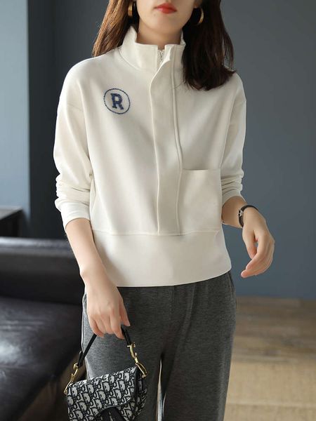 

ll standing collar letter plush sweater for women autumn / winter 2020 new solid color pullover korean loose top, Black