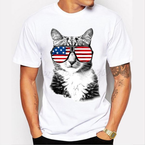 

new animal design cat with usa flag glass printed customized male short sleeve creative hipster funny /tee sweatshirt hoodie t shirt