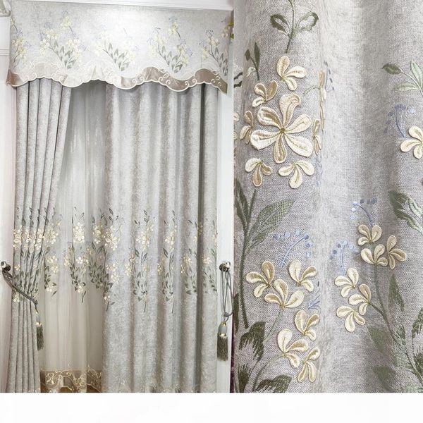 

luxury embossed embroidery tulle curtains for living room jasmine flower pattern tulle curtains grey blackout hm032#40