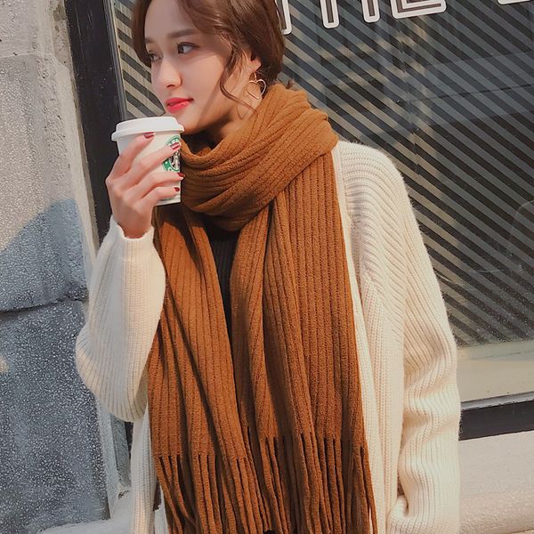 

net red women winter korean version simple long thick cashmere imitation student wool scarf tassel knitted neck, Blue;gray