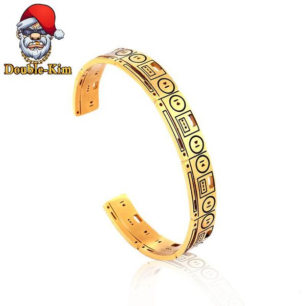 

tape recorder open bracelet hiphop street culture titanium stainless steel material gold chain bracelet men fashion jewelry gift, Black