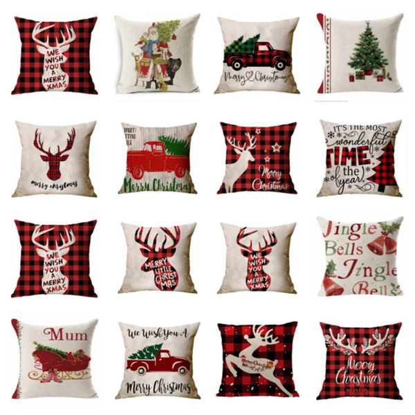 

18inch christmas xmas pillow case tartan plaid elk xmas tree car merry christmas print sofa cushion cover pillowcases home decors e102603