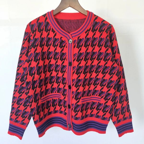 

130 2021 autumn brand same style regular long sleeve crew neck red cardigan kint sweater women clothes mihonh0, White;black