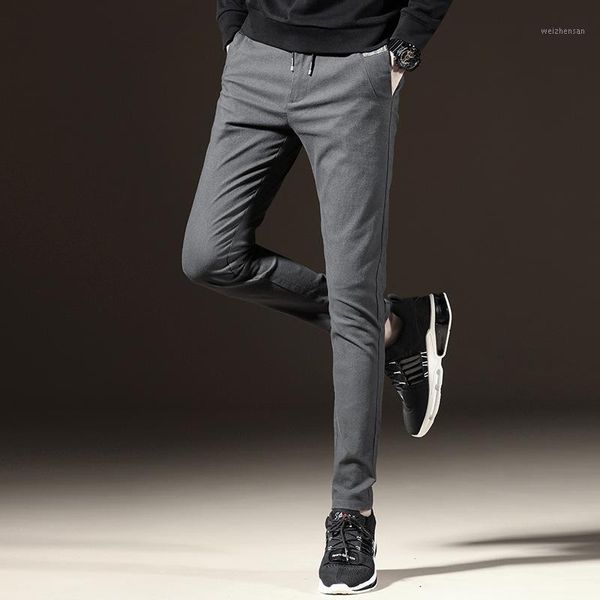 

2020 spring autumn new men's skinny stretch casual pants 4 colors fashion slim fit trousers male grey black green brand clothes1