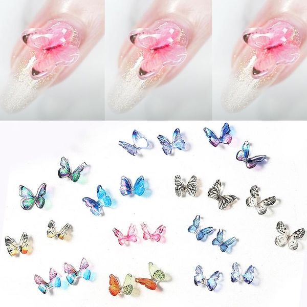 

nail art decorations 2pcs glitters manicure tools diy nails jewelry 3d butterfly rhinestones stickers, Silver;gold