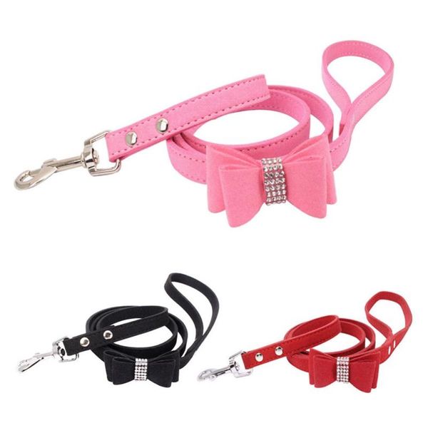 

dog collars & leashes puppy safe leash bow knot leather collar double layer training tracking obedience rope
