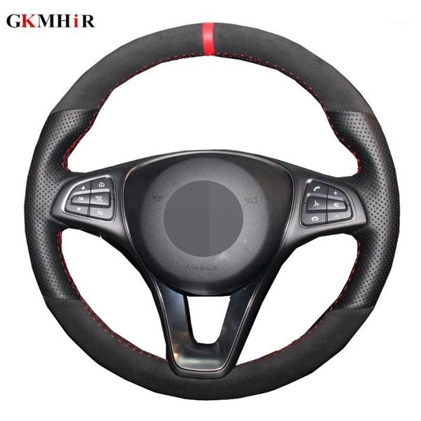 

black car steering wheel cover volant for c180 c200 c260 c300 b200 suede genuine leather1