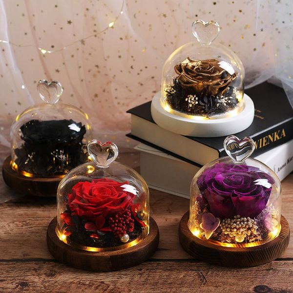 

home decor real rose in glass dome led exclusive dried flower for wedding valentine's day christmas gifts