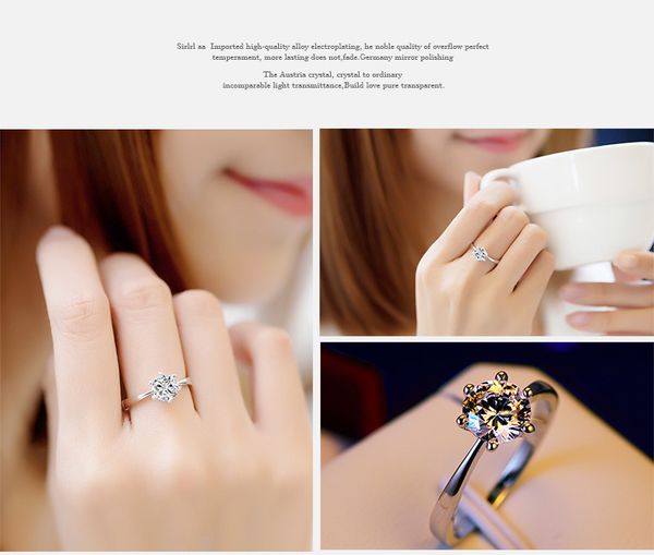 

luxury fashion women's diamond ring with six claws and one carat, Slivery;golden