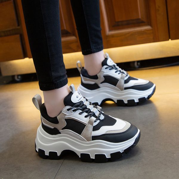 

2021 the new women chunky fashionable black platform thick soles sports shoes comfortable women's lace up to shoe kpxj