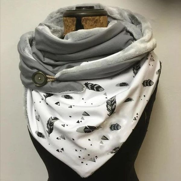 

winter women scarf solid feather printing button soft wrap casual warm scarves shawls scarf women 2020 fashion, Blue;gray