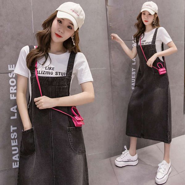 

fat sister loose casual versatile s-5xl denim skirt women's 2019 slim medium length dress, Black;gray