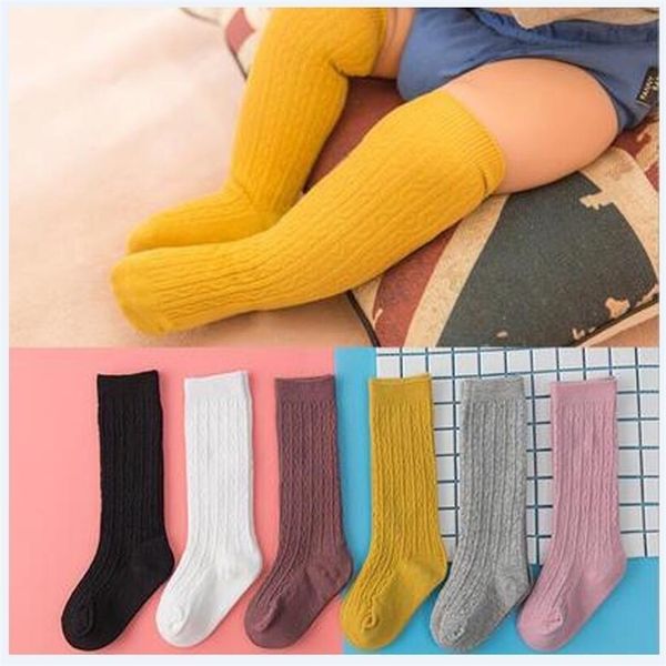 

new spring summer baby girls cotton knee high socks solid candy color kids toddler double needle short socks for children y201009, Pink;yellow