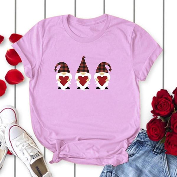 

love printed women couple t shirt three gnome heart love print funny t-shirt short sleeve tee woman 2021 valentine's day gift, White