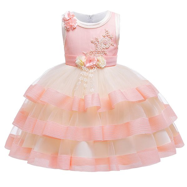 

kids lace embroidery tutu dress summer baby girls birthday party formal flower dresses 3-10 years baby girls princess dress t200709, Red;yellow