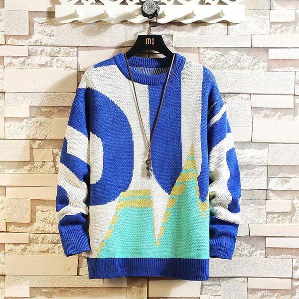 

men's knitted sweater men autumn fashion causal full sleeve sweater street graffiti pattern pullovers o-neck loose sweaters 5xl1, White;black