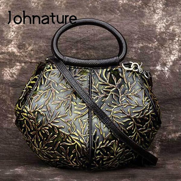 

johnature 2020 новый vintage натуральная кожа женские сумки цветочные рельефные засов handbagscrossbodyshoulder сумки сумка