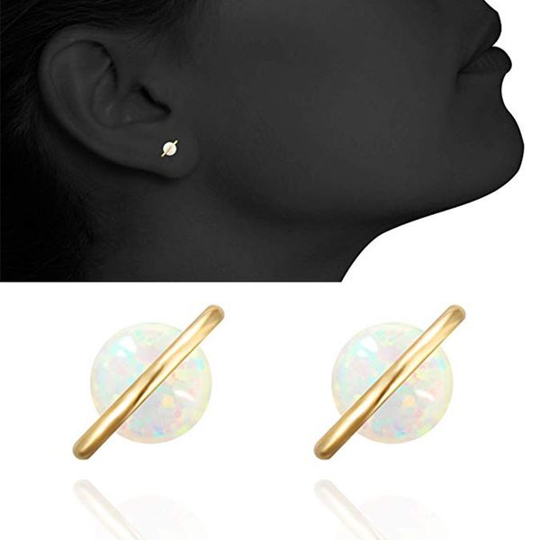 

Februaryfrost Brand Fashion White Fire Opal Earrings for Women Gold Color Universe Planet Round Stud Earring Korean Japan Style Earings Jewe, Golden;silver