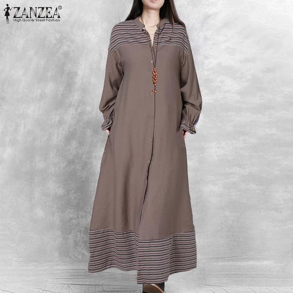 

casual waist belted button robe femme female fashion autumn dresses zanzea patchwork flare sleeves v neck vestidos oversized 5xl, Black;gray