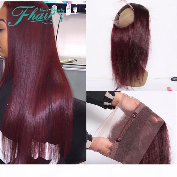 

360 lace band 100% human hair middle 3 way part lace frontal straight weave burgundy color brazilian hair extensions 8"-22" i, Black;brown