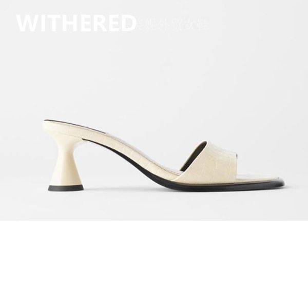 

dress shoes withered 2021 ss england office lady simple solid casual mules heels woman women slippers, Black