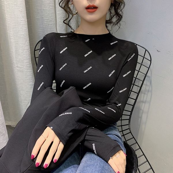 

round neck base t- shirt for women 2020 spring new long sleeve black modal t-shirt with western style low collar thin irgkn, White