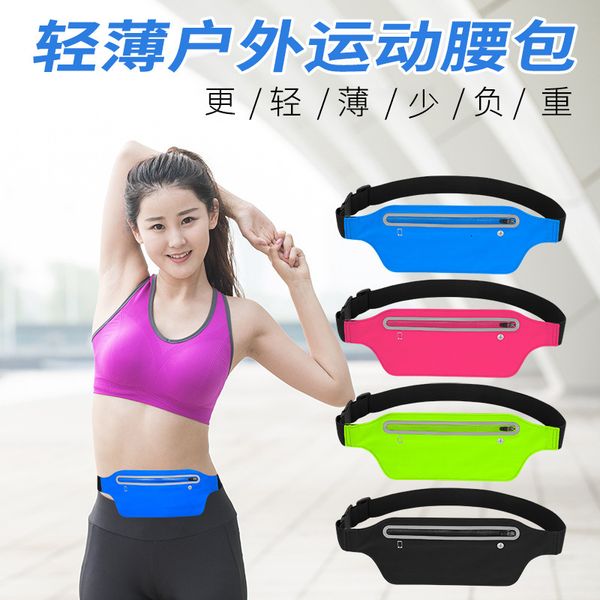

ultra-thin close-up running waist bag multi-function sports voltage waist bag leisure outdoor fitness equipment mobile phone, Black;blue