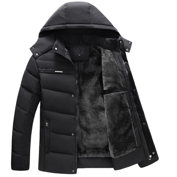 

new cotton-padded clothes plus velvet jacket parkas men's winter hooded coat down cotton suit, Black